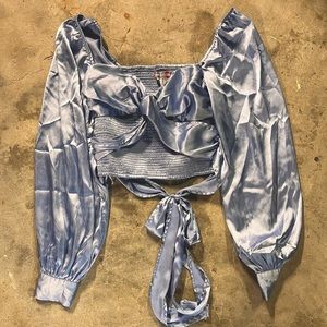 Urban Outfitters silk puff arm tie back shirt